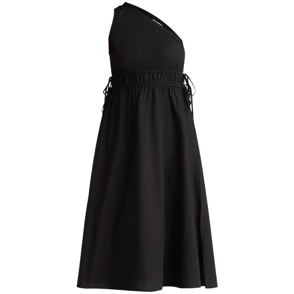 NWT, SZ M (8-10) 100% COTTON, One Shoulder Midi Sundress, Black